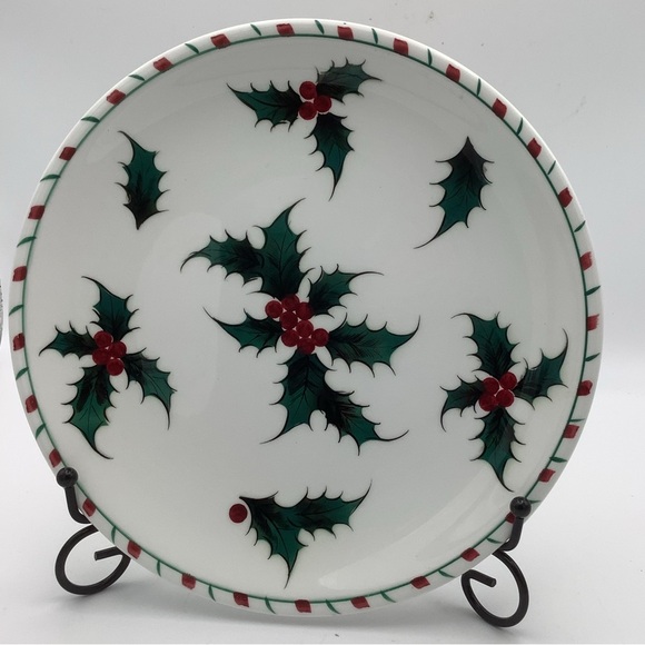 Three Vintage Lefton Hand Decorated Holly and Candy Cane Christmas Dinner Plates - Picture 6 of 8